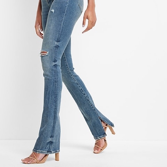 Express Mid Rise Medium Wash Ripped Skyscraper Jeans - Picture 8 of 8